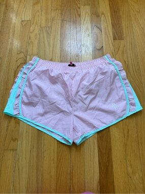 Simply Southern Pink Athletic Shorts with Aqua Trim